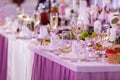 Table set for an event party or wedding reception. Wedding table setting. wine glasses Royalty Free Stock Photo