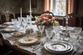 a table set with fine china and crystal, ready to welcome guests for a decadent dinner