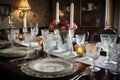 a table set with fine china and crystal, ready to welcome guests for a decadent dinner