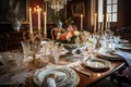 a table set with fine china and crystal, ready to welcome guests for a decadent dinner