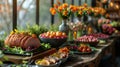 Table Set With Food and Fruit Royalty Free Stock Photo