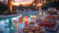 Table Set With Food Next to Pool Royalty Free Stock Photo