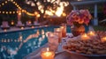 Table Set With Food Next to Pool Royalty Free Stock Photo