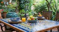 Table Set With Plates and Bowls of Fresh Fruit Royalty Free Stock Photo