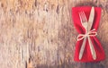 table set with red napkin. Royalty Free Stock Photo