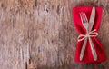 table set with red napkin. Royalty Free Stock Photo