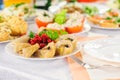 table set service with silverware and glass stemware at restaurant before party