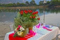 Table setting at beach restaurant Royalty Free Stock Photo