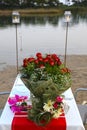 Table setting at beach restaurant Royalty Free Stock Photo