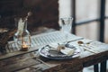 Table setting. beautifully decorated rustic table.