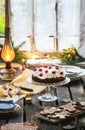 Table setting with chocolate cake Royalty Free Stock Photo