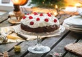 Table setting with chocolate cake Royalty Free Stock Photo