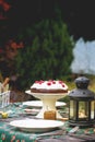 Table setting with chocolate cake Royalty Free Stock Photo