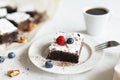 Table setting, coffee and chocolate dessert brownie cake Royalty Free Stock Photo