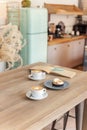 A table setting for coffee on the counter at a coffee house Royalty Free Stock Photo