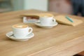 A table setting for coffee on the counter at a coffee house Royalty Free Stock Photo