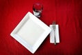 Table Setting with Fancy Plate Fork Cup and Covering Cloth Royalty Free Stock Photo