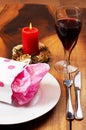 Table setting with a gift bag Royalty Free Stock Photo