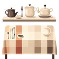 Table Setting Harmony: Vector Illustration of a Table with Utensils and Tablecloth