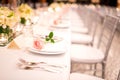 Table setting at a luxury wedding and Beautiful flowers. Royalty Free Stock Photo