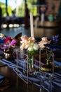 Table setting at a luxury wedding reception. Beautiful flowers on the table. Royalty Free Stock Photo