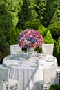 Table setting at a luxury wedding reception in the garden Royalty Free Stock Photo