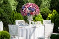 Table setting at a luxury wedding reception in the garden Royalty Free Stock Photo