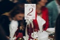 table setting number two at wedding reception, catering in restaurant Royalty Free Stock Photo