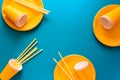 Table setting with paper ware for summer picnic or BBQ Royalty Free Stock Photo