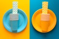 Table setting with paper ware for summer picnic or BBQ Royalty Free Stock Photo