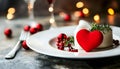 Table setting with red heart for festive dinner Royalty Free Stock Photo