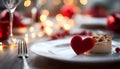Table setting with red heart for festive dinner Royalty Free Stock Photo