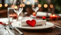 Table setting with red heart for festive dinner Royalty Free Stock Photo