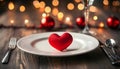 Table setting with red heart for festive dinner Royalty Free Stock Photo