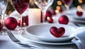 Table setting with red heart for festive dinner Royalty Free Stock Photo