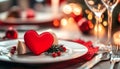 Table setting with red heart for festive dinner Royalty Free Stock Photo
