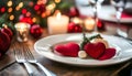 Table setting with red heart for festive dinner Royalty Free Stock Photo
