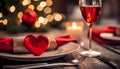 Table setting with red heart for festive dinner Royalty Free Stock Photo