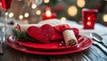 Table setting with red heart for festive dinner Royalty Free Stock Photo