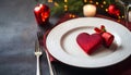 Table setting with red heart for festive dinner Royalty Free Stock Photo