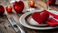 Table setting with red heart for festive dinner Royalty Free Stock Photo