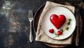 Table setting with red heart for festive dinner Royalty Free Stock Photo
