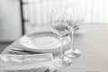 Table setting in restaurant interior Royalty Free Stock Photo