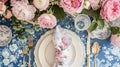 Table setting with rose flowers and candles for an event party or wedding reception in summer garden. Royalty Free Stock Photo