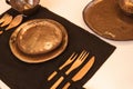 Table setting with set of ceramics kitchenware Royalty Free Stock Photo