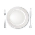 Table setting set. Fork, Knife, Spoon, Plate set. Cutlery white