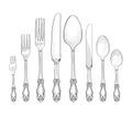 Table setting set. Fork, Knife, Spoon sketch set. Cutlery hand Royalty Free Stock Photo