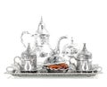 Table setting with silver tableware. Oriental hospitality Royalty Free Stock Photo