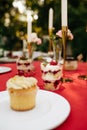 Table setting, tea party with fresh cake, nobody Royalty Free Stock Photo