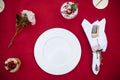 Table setting, tea party with fresh cake, top view Royalty Free Stock Photo